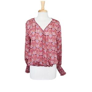 Ariella Lory Pink and Red Long Sleeve Relaxed Blouse Size Medium